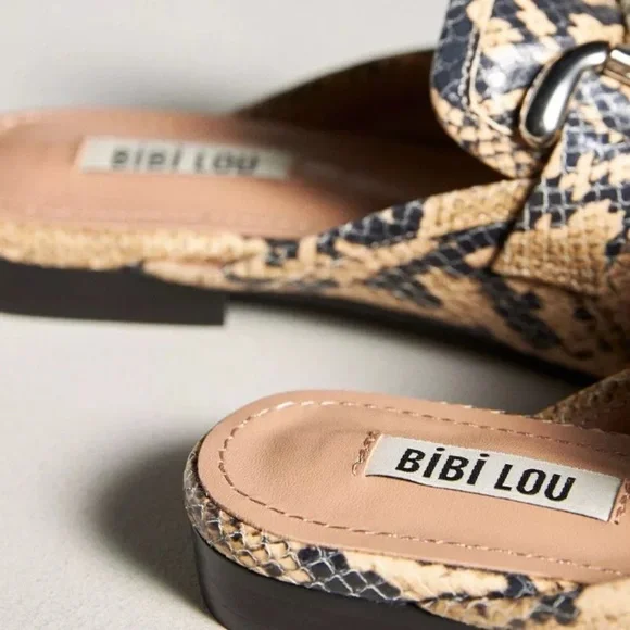 Anthropologie Bibi Lou Zagreb Slip On Loafers Snakeskin Embossed Tan Black - Picture 7 of 9